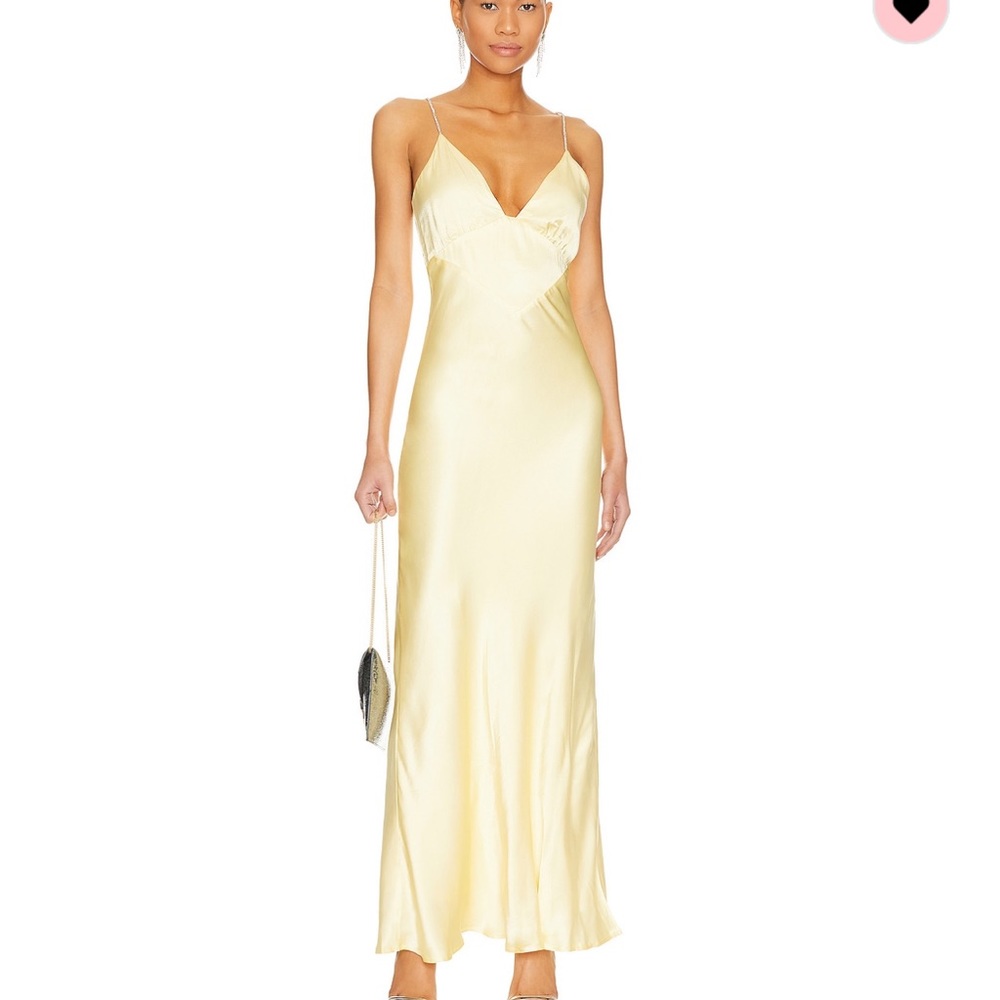 Bardot Capri Diamanté Strap Satin Slip Dress - yellow